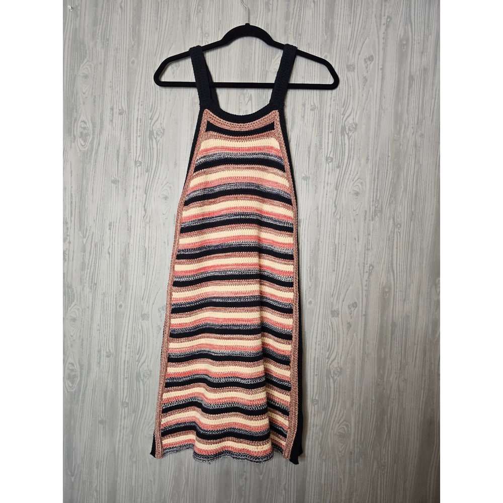 Free People Crochet Mini Dress Womens M Multicolor Striped Halter Boho Festival